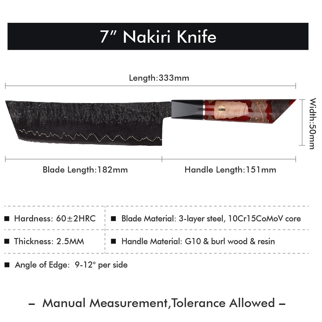 Damast keukenmes EN-37395 - Santoku / Rood / Bruin