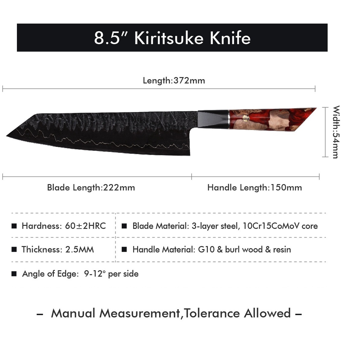Damast keukenmes EN-37395 - Santoku / Rood / Bruin