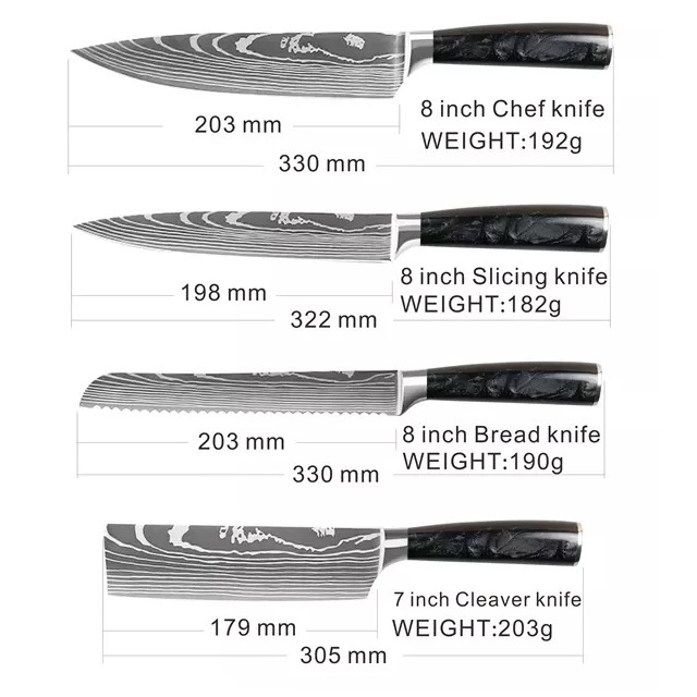 Keukenmes set BL-29418 - 8delig / Zwart / Bruin / Type2