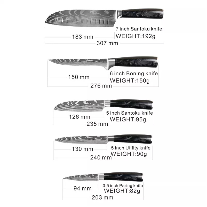 Keukenmes set BL-29418 - 8delig / Zwart / Bruin / Type2