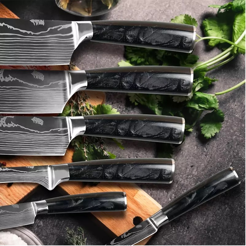 Keukenmes set BL-29418 - 8delig / Zwart / Bruin / Type2