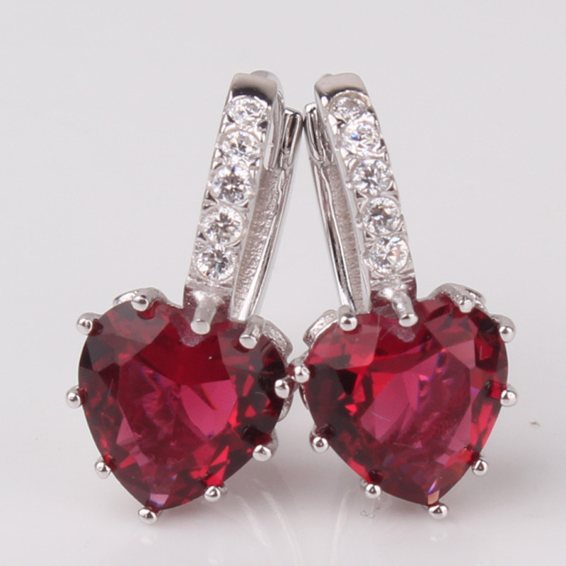 Oorbellen Silver Heart - Paars