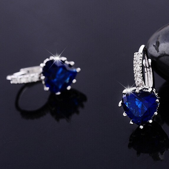 Oorbellen Silver Heart - Paars
