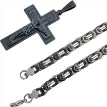 Heren halsketting RE-38737 - Zwart / Zilver / 70cm