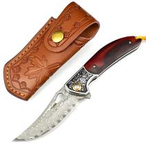 Damast outdoor opvouwbaar mes ME-31696 - Bruin