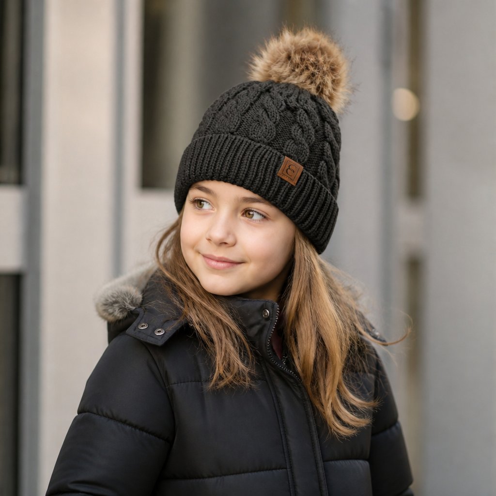 Gebreide kindermuts - Donkergrijs