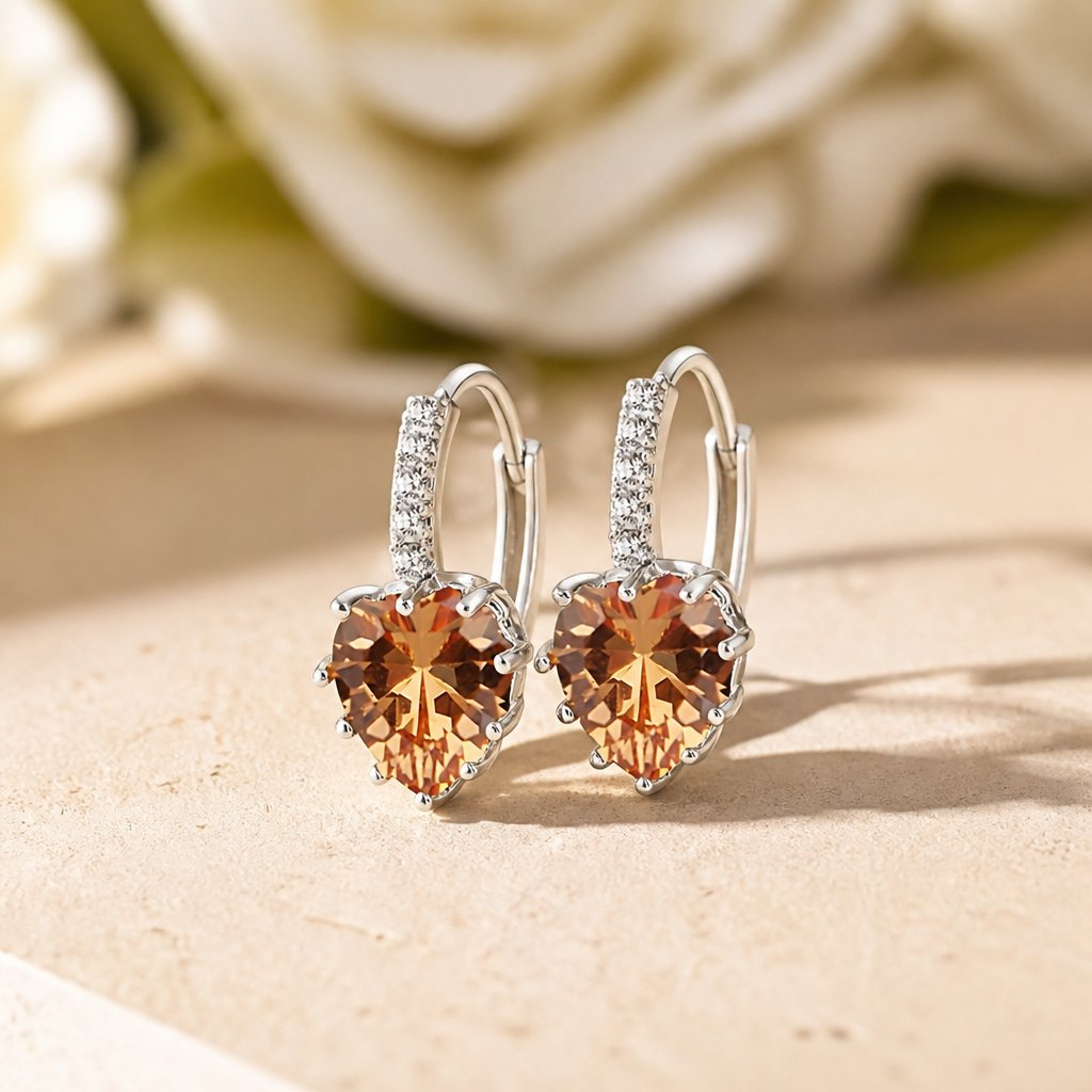 Oorbellen Silver Heart - Geel