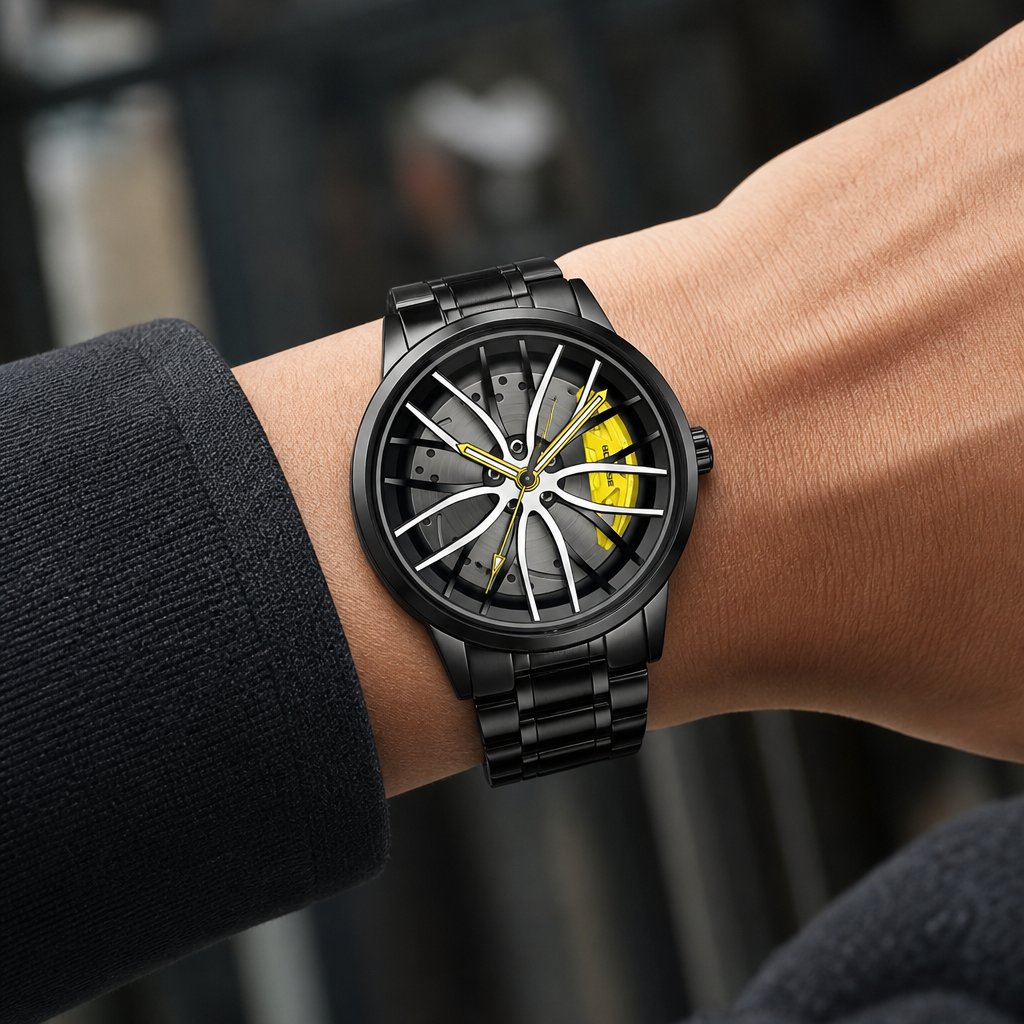 Horloge Wheel ST-25997 - Zwart / Geel