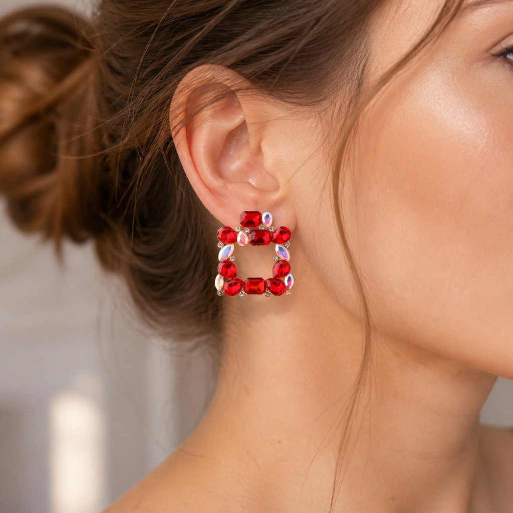 Kristal Oorbellen - Rood